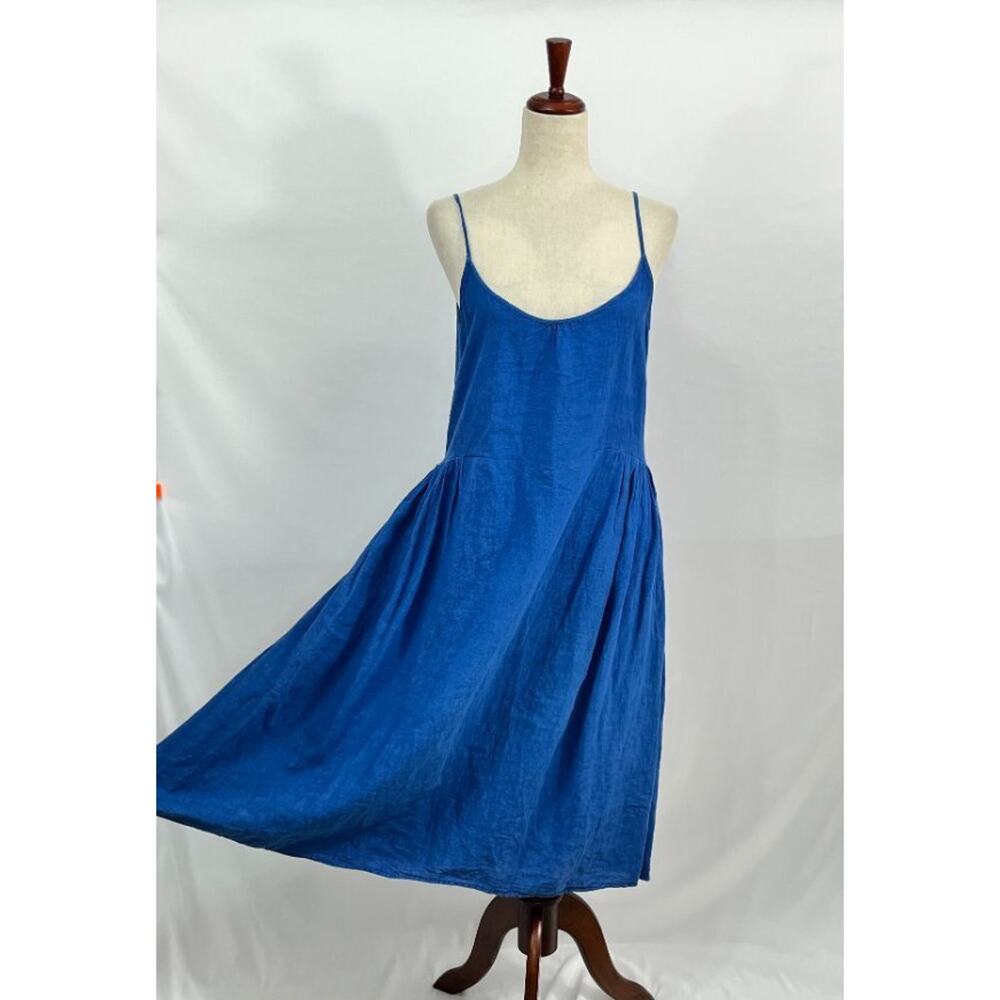 MANUELLE GUIBAL Sz 3 Altered Sz 1 Blue Linen Sundress Midi Dress